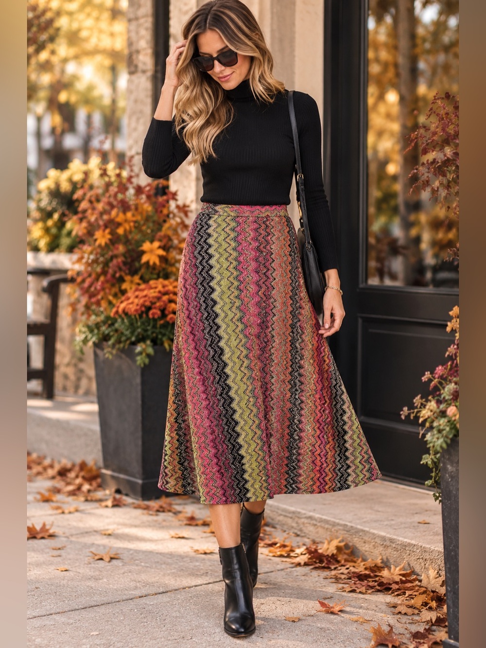 Anthropologie Maeve Chevron Knit Flare Midi Skirt Multicolor XS